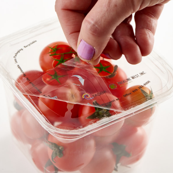 Easy peel lid on a tomato container