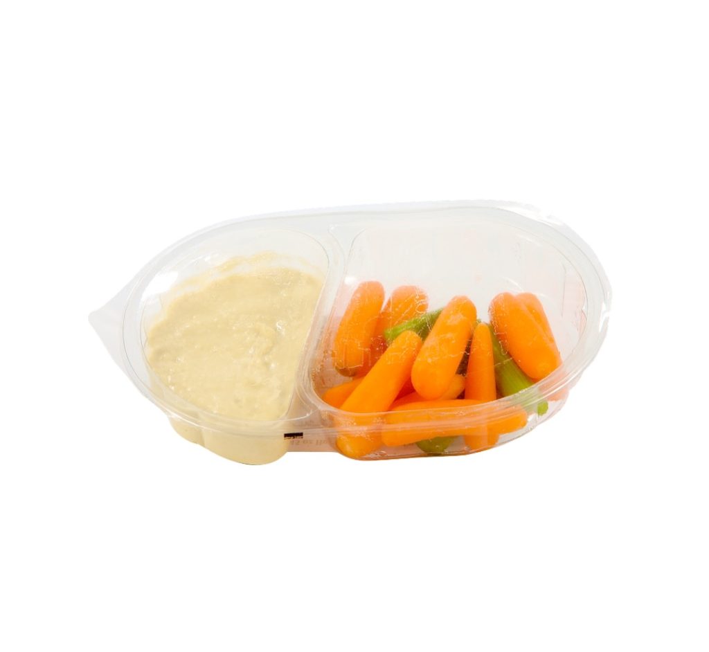 Sealed ready meal container with mashed potatoes and veggies