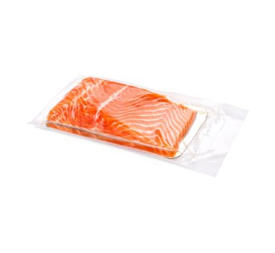 Fish filet sealed with roll stock packaging