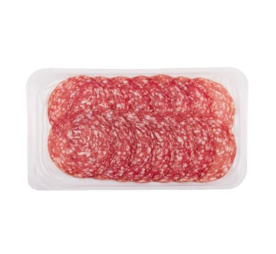 Salami sealed with flexible packaging