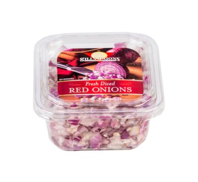 Diced onions in a container