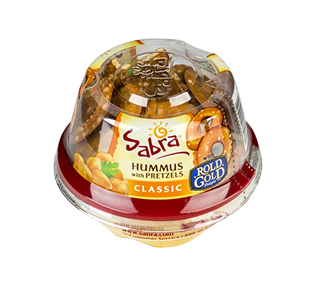 Hummus with pretzels container