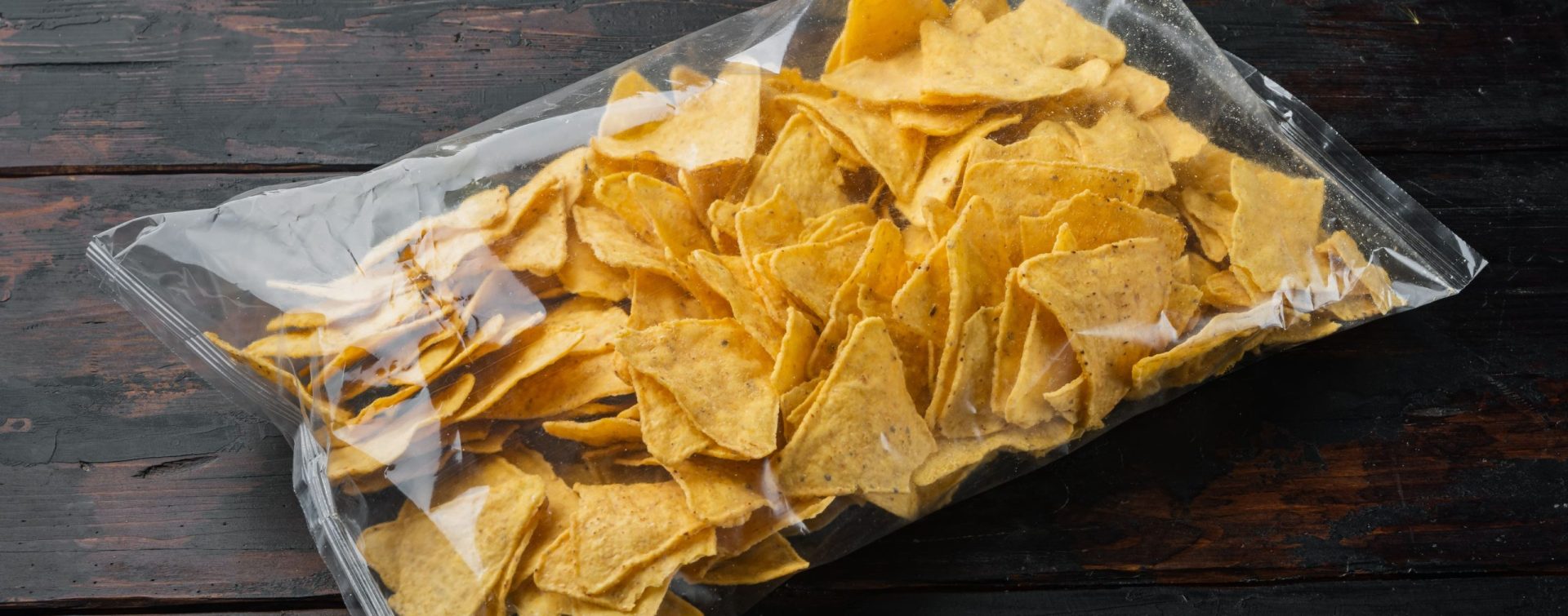 Tortilla chips in a clear plastic bag